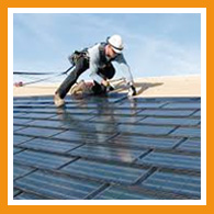 Roofing contractor working on a roof